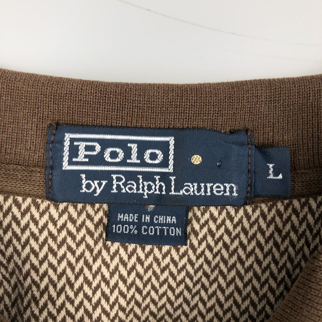 Ralph Lauren POLO by Ralph Lauren Houndstooth Pattern Short-Sleeve Check Polo Shirt, Men's Size L (approx.) cotton brown type Vintage Second Hand