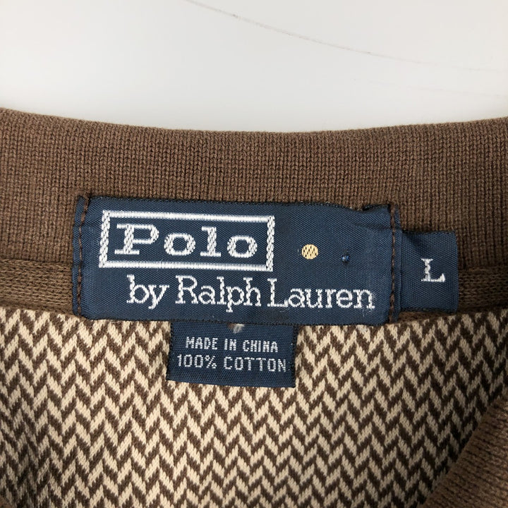 Ralph Lauren POLO by Ralph Lauren Houndstooth Pattern Short-Sleeve Check Polo Shirt, Men's Size L (approx.) cotton brown type Vintage Second Hand