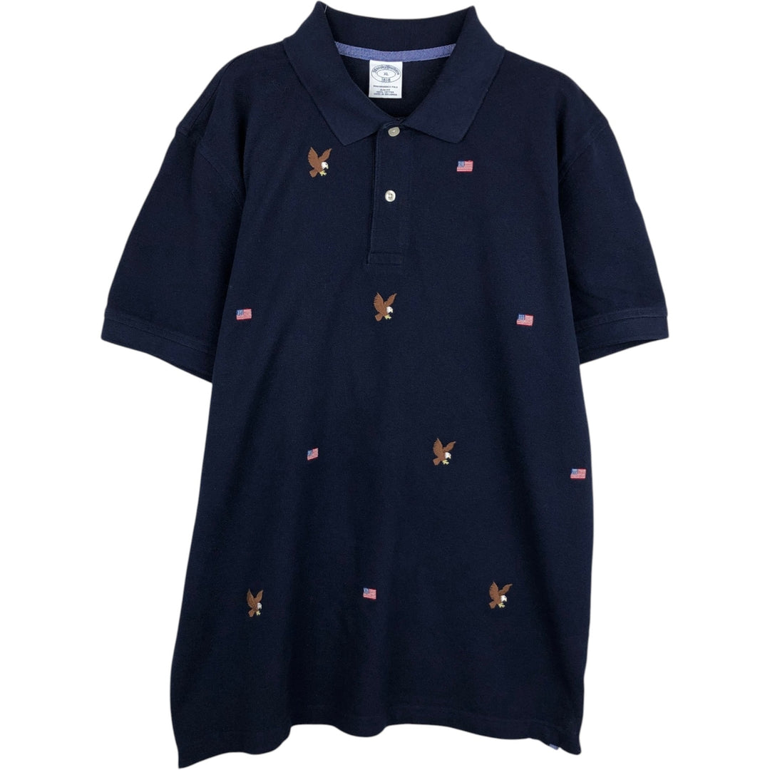 Brooks Brothers 1818 Stars and Stripes Eagle Pattern Short-Sleeve Polo Shirt, Men's Size XL (approx.) cotton navy blue type Vintage Second Hand