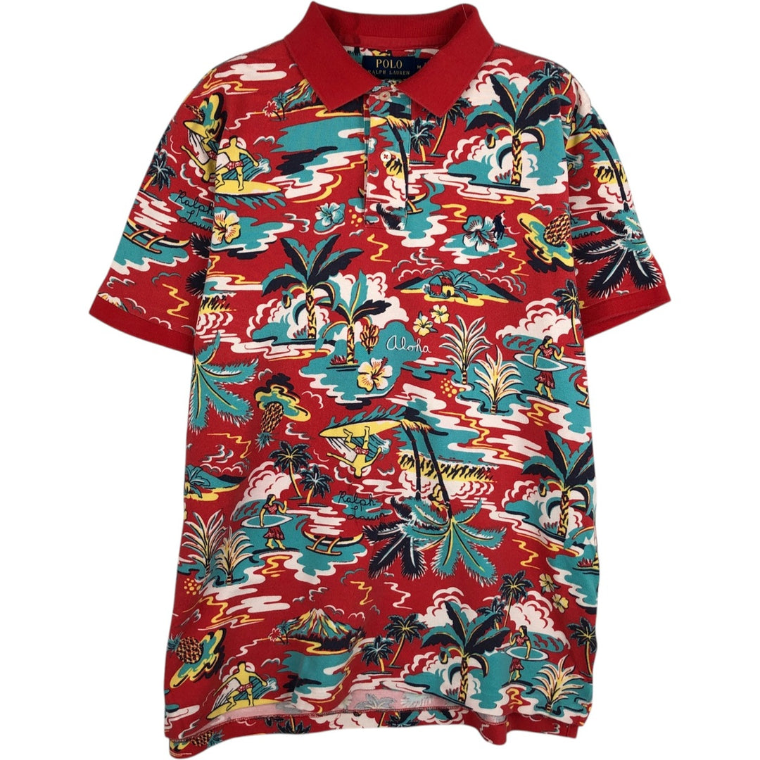 Ralph Lauren POLO RALPH LAUREN CLASSIC FIT all-over print short-sleeved polo shirt, men's size M (approx.) cotton red type Vintage Second Hand