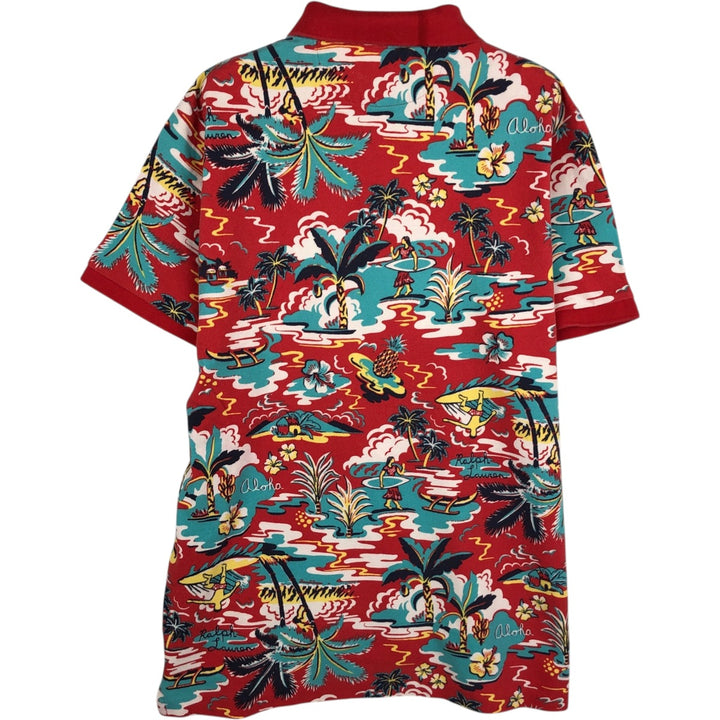 Ralph Lauren POLO RALPH LAUREN CLASSIC FIT all-over print short-sleeved polo shirt, men's size M (approx.) cotton red type Vintage Second Hand