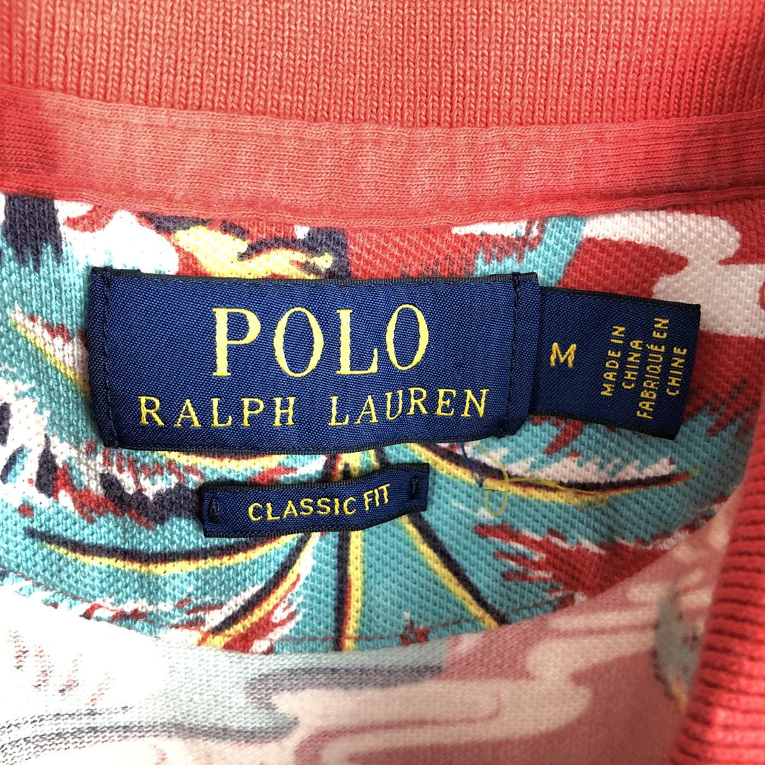 Ralph Lauren POLO RALPH LAUREN CLASSIC FIT all-over print short-sleeved polo shirt, men's size M (approx.) cotton red type Vintage Second Hand