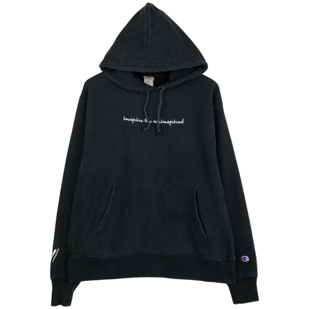 2000'S Champion Reverse Weave Replica Sweatshirt Pullover Hoodie with Solid Color Tag, Men's Size L (approx.) cotton black type Vintage Second Hand