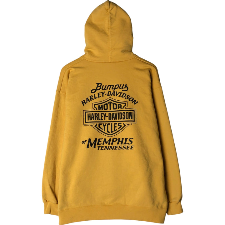 00'S Harley Davidson Fire Pattern Advertising Sweat Pullover Hoodie Men's L size cotton yellow type Vintage Second Hand