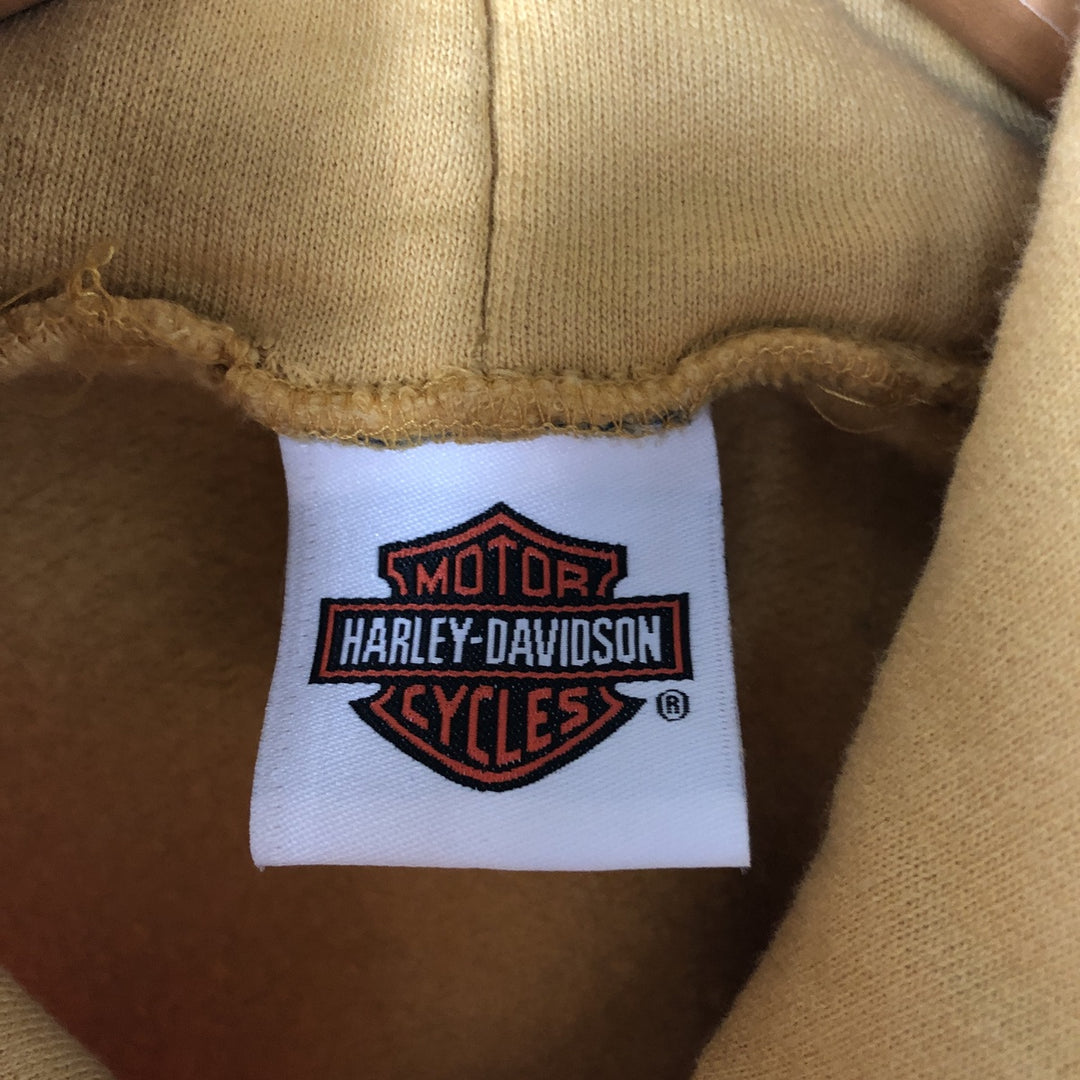 00'S Harley Davidson Fire Pattern Advertising Sweat Pullover Hoodie Men's L size cotton yellow type Vintage Second Hand