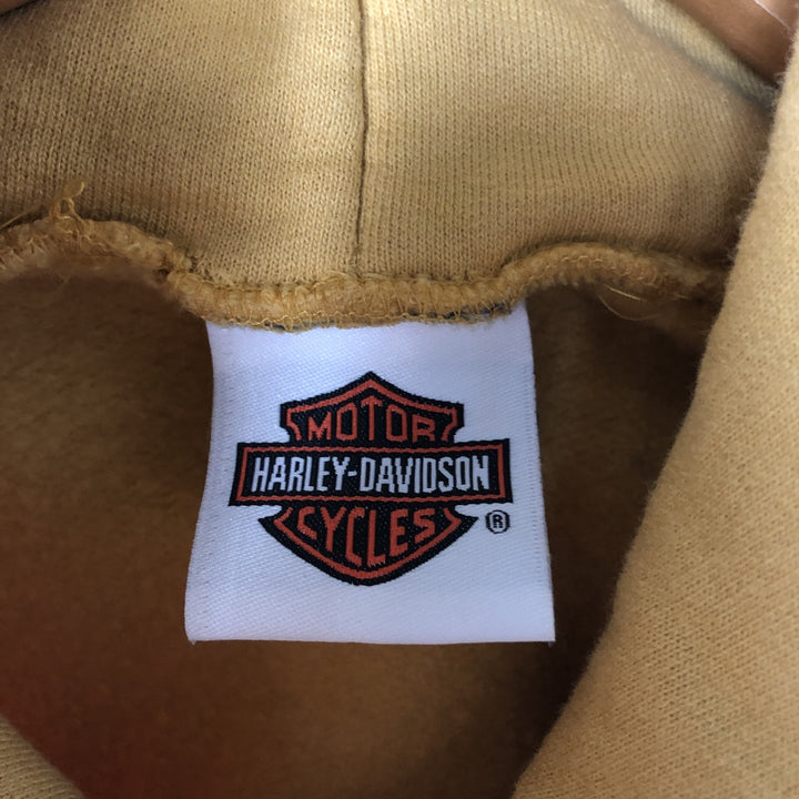 00'S Harley Davidson Fire Pattern Advertising Sweat Pullover Hoodie Men's L size cotton yellow type Vintage Second Hand