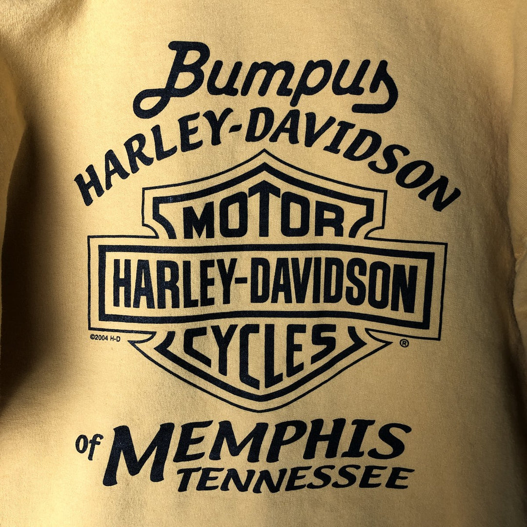 00'S Harley Davidson Fire Pattern Advertising Sweat Pullover Hoodie Men's L size cotton yellow type Vintage Second Hand