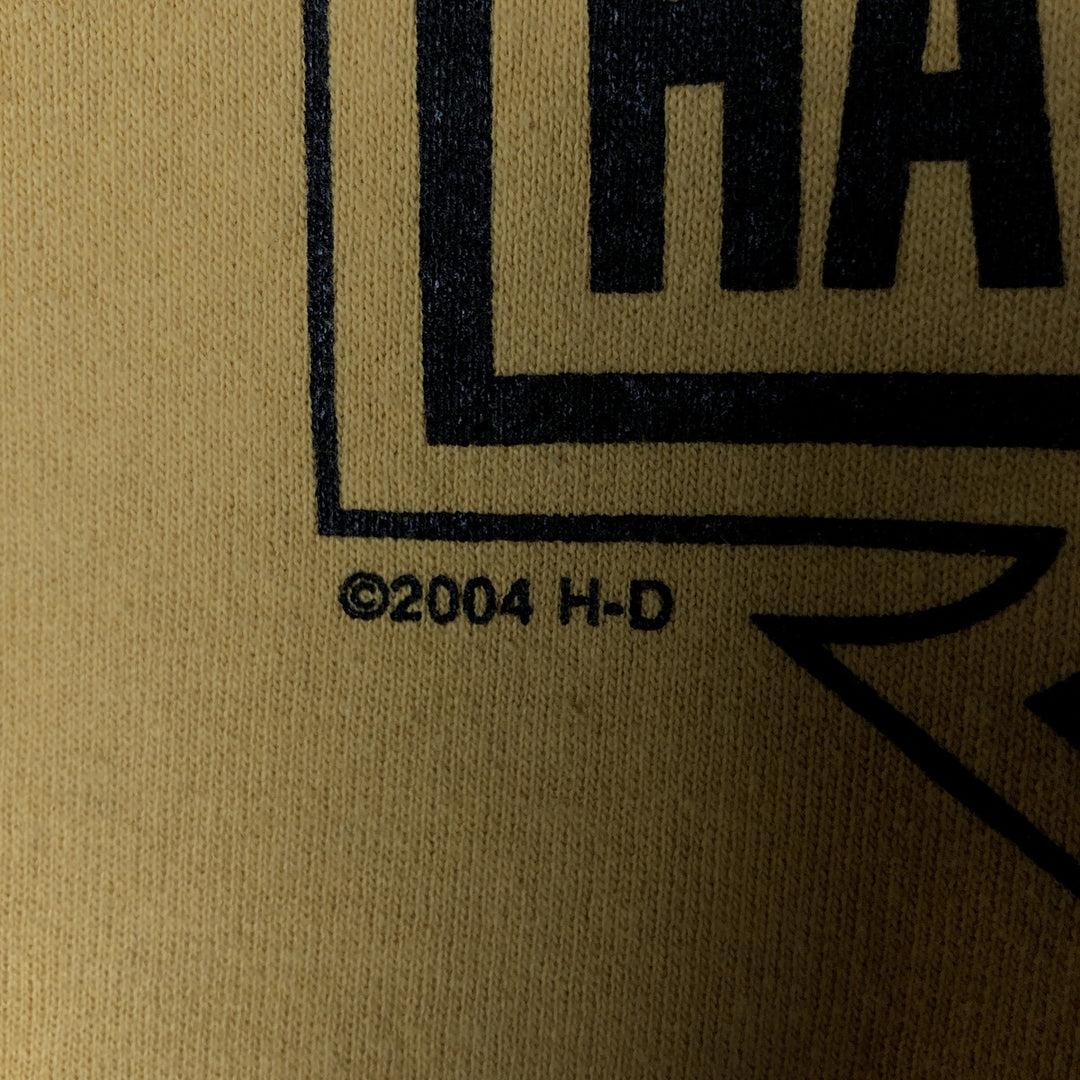 00'S Harley Davidson Fire Pattern Advertising Sweat Pullover Hoodie Men's L size cotton yellow type Vintage Second Hand