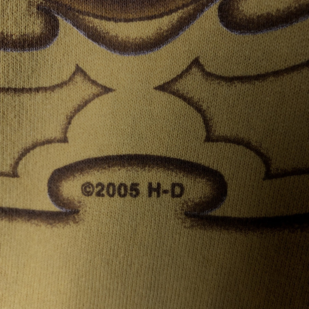 00'S Harley Davidson Fire Pattern Advertising Sweat Pullover Hoodie Men's L size cotton yellow type Vintage Second Hand