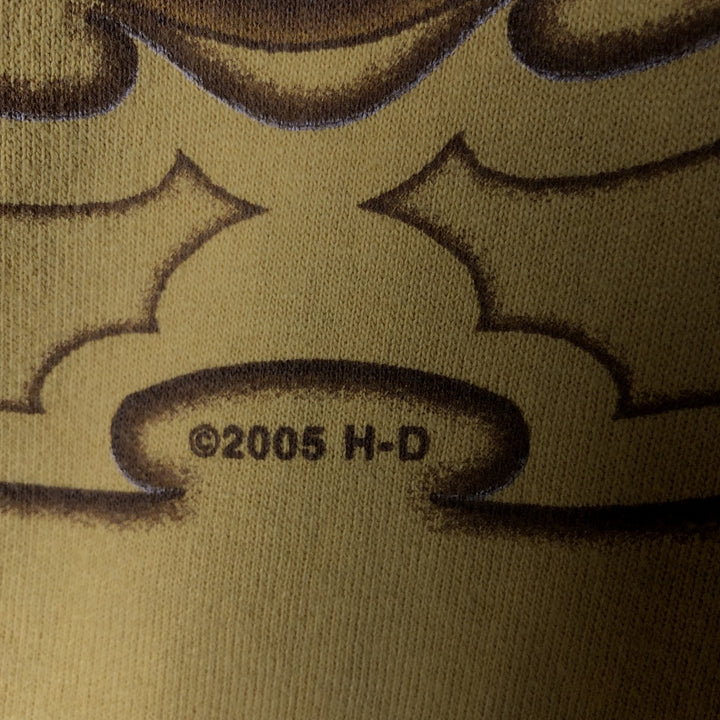 00'S Harley Davidson Fire Pattern Advertising Sweat Pullover Hoodie Men's L size cotton yellow type Vintage Second Hand