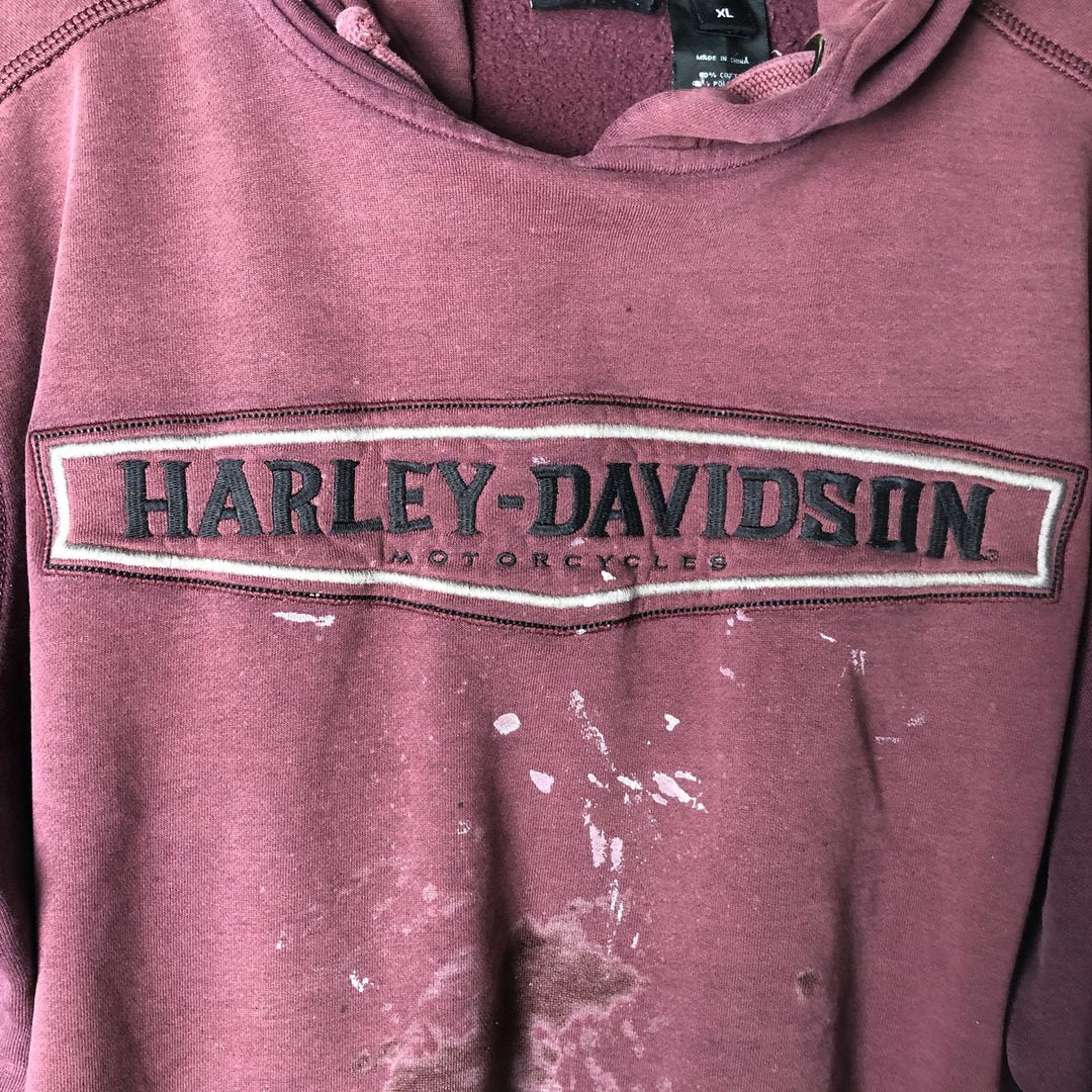 Harley-Davidson Advertising Pullover Hoodie, Men's XL cotton Red type red-purple Vintage Second Hand