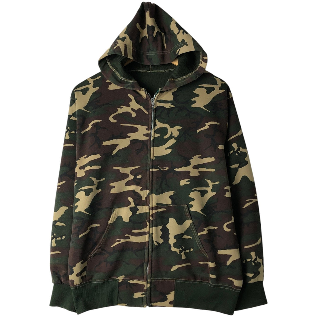 Camouflage Woodland Camo Sweat Full Zip Hoodie Men's XL unclear Khaki type sage green Vintage Second Hand