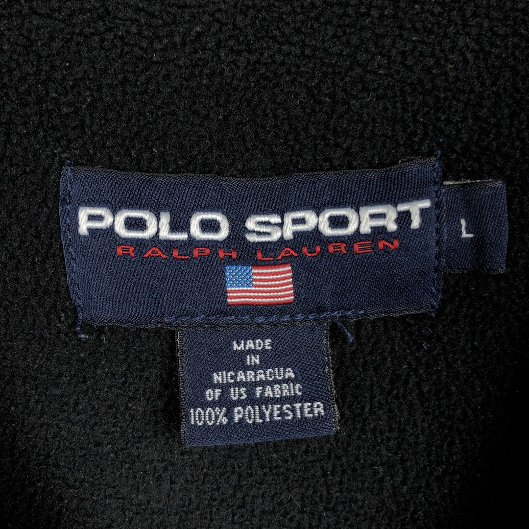 Vintage 90'S Ralph Lauren Polo Sport half-zip fleece pullover, size L, men's polyester black type Vintage Second Hand