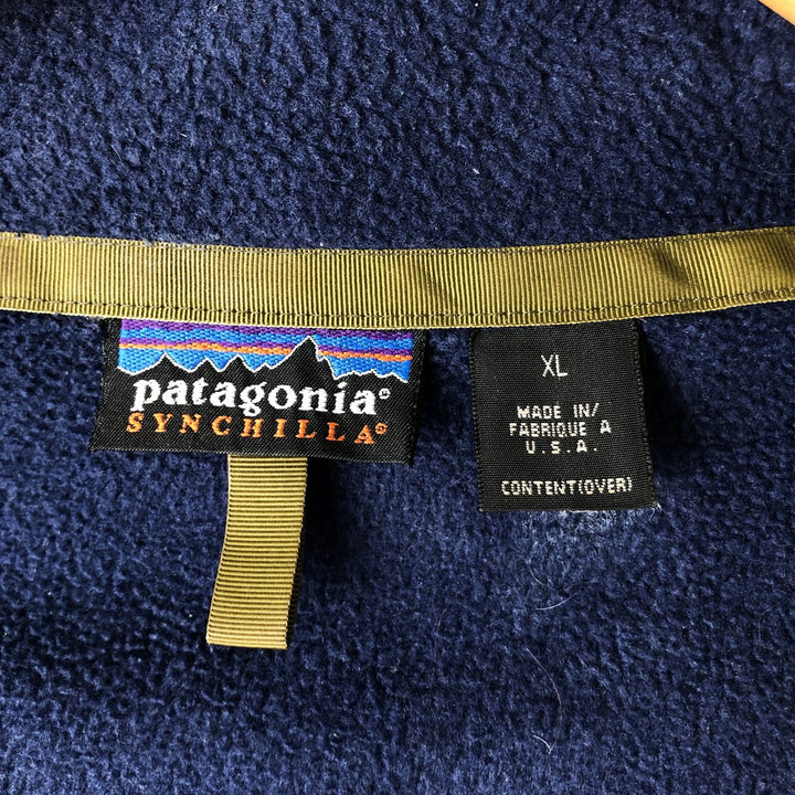 1990'S Patagonia Synchilla 25410F7 Fleece Jacket, Made in USA, Men's XL equivalent, Vintage polyester navy blue type Vintage Second Hand