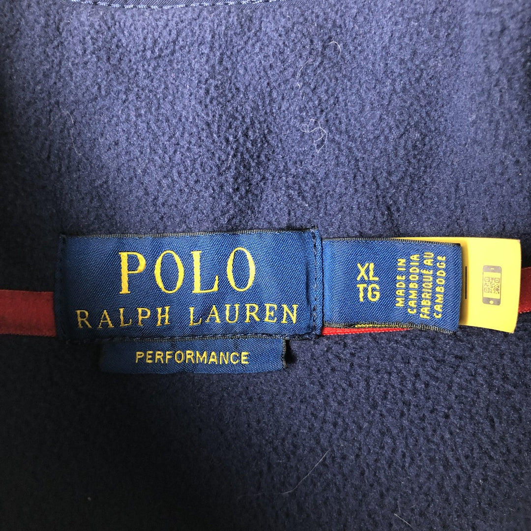 Ralph Lauren POLO RALPH LAUREN PERFORMANCE Half-Button Fleece Pullover, Men's Size XL (approx.), Vintage polyester navy blue type Vintage Second Hand