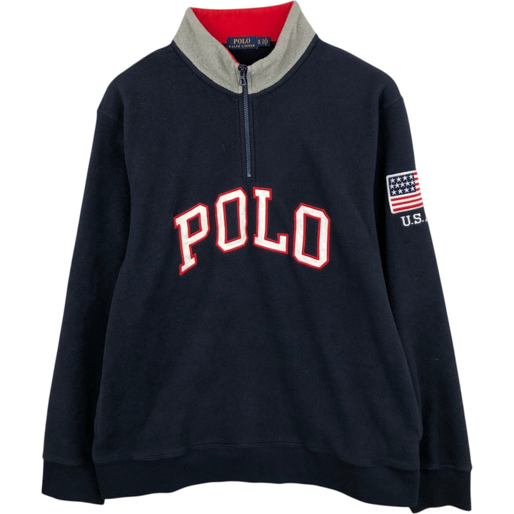 Ralph Lauren POLO RALPH LAUREN American flag print half-zip fleece pullover, men's size XL (approx.) polyester navy blue type Vintage Second Hand