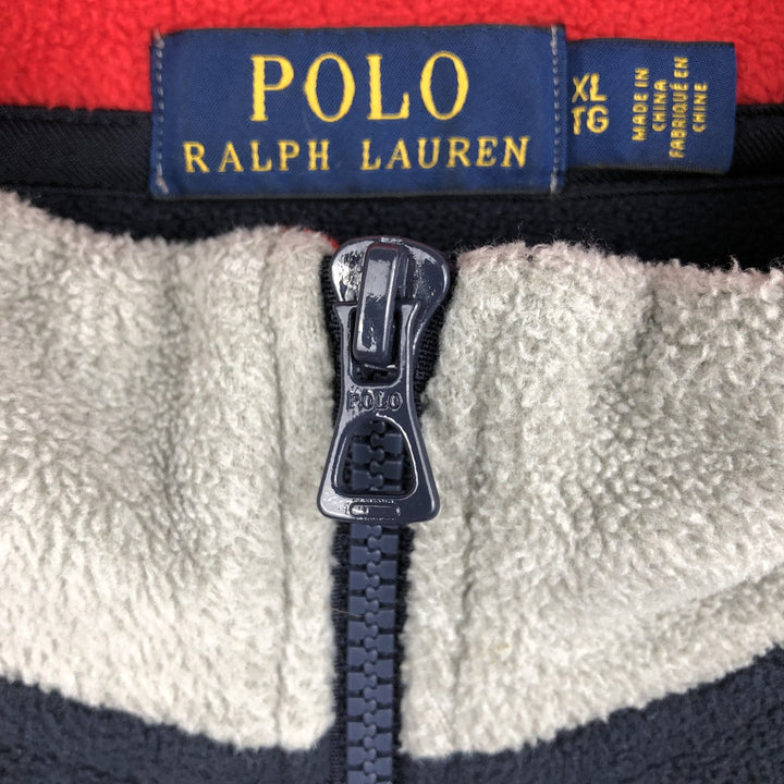 Ralph Lauren POLO RALPH LAUREN American flag print half-zip fleece pullover, men's size XL (approx.) polyester navy blue type Vintage Second Hand