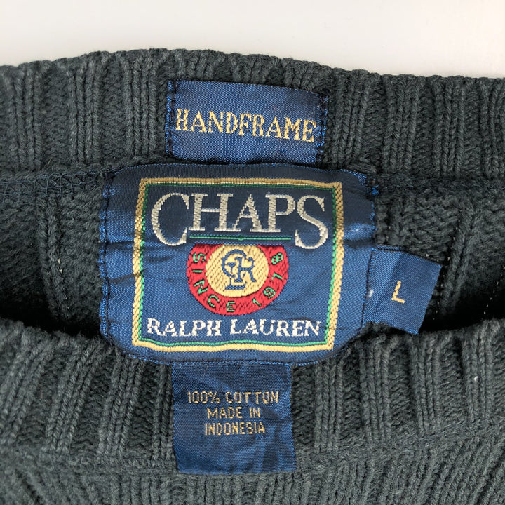 80'S Ralph Lauren CHAPS ribbed cotton knit sweater, men's size L, vintage cotton black type Vintage Second Hand