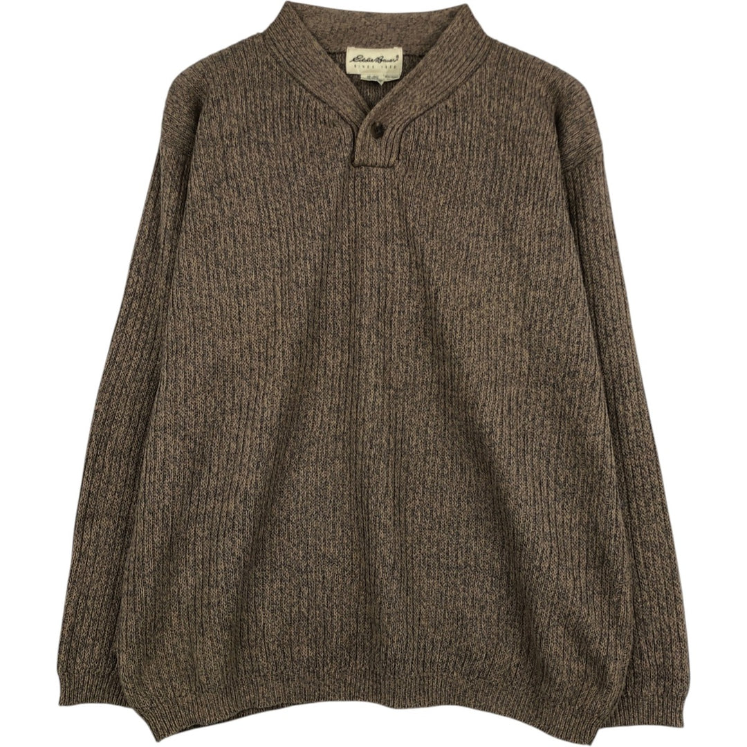 90s-00'S Eddie Bauer Rib-Knit Henley Neck Cotton Sweater, Men's Size M (Equivalent), Vintage cotton beige type brown Vintage Second Hand