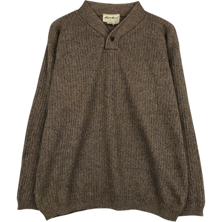 90s-00'S Eddie Bauer Rib-Knit Henley Neck Cotton Sweater, Men's Size M (Equivalent), Vintage cotton beige type brown Vintage Second Hand