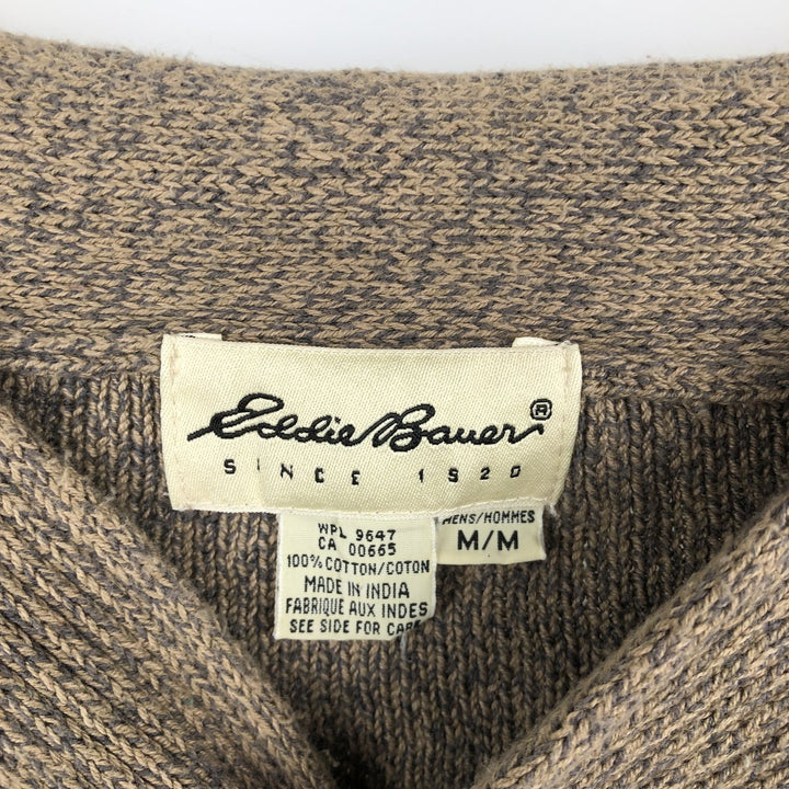 90s-00'S Eddie Bauer Rib-Knit Henley Neck Cotton Sweater, Men's Size M (Equivalent), Vintage cotton beige type brown Vintage Second Hand