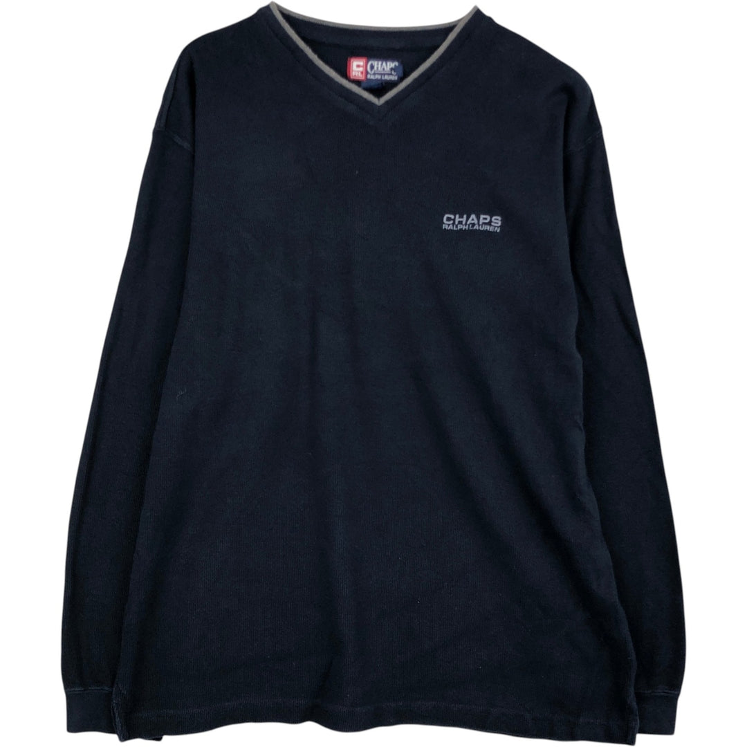 Ralph Lauren Chaps V-neck cotton knit sweater, size L, men's cotton navy blue type Vintage Second Hand