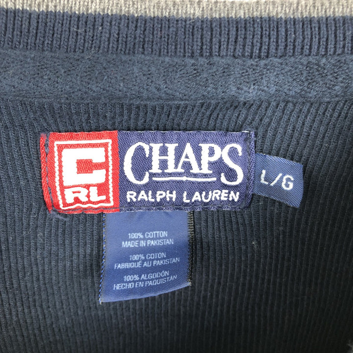 Ralph Lauren Chaps V-neck cotton knit sweater, size L, men's cotton navy blue type Vintage Second Hand