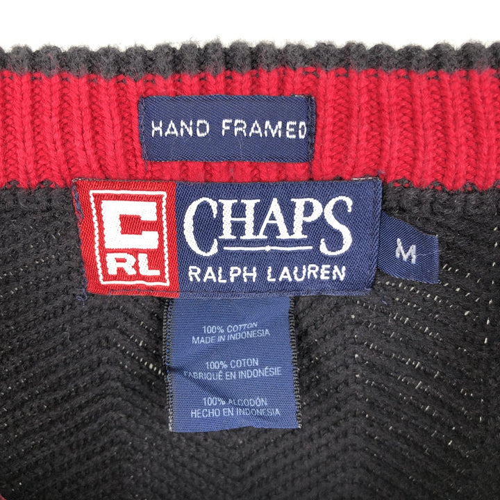 Ralph Lauren CHAPS herringbone cotton knit sweater, men's size M cotton black type Vintage Second Hand