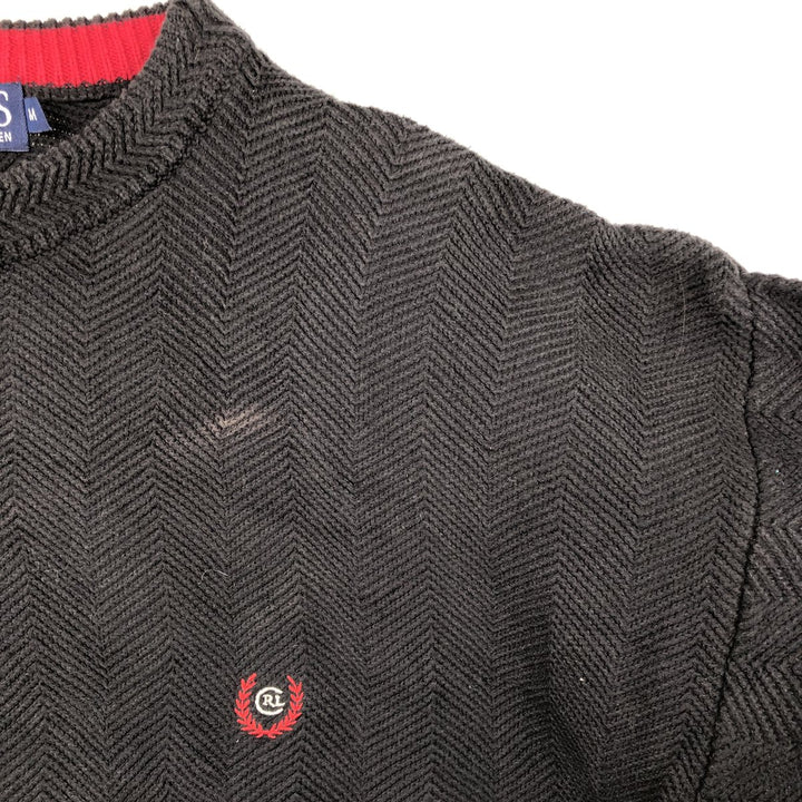 Ralph Lauren CHAPS herringbone cotton knit sweater, men's size M cotton black type Vintage Second Hand