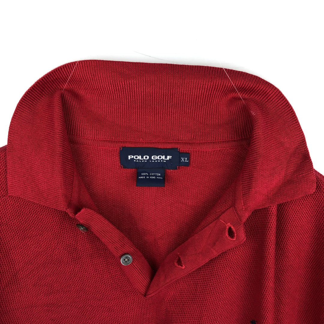 Ralph Lauren POLO GOLF Polo Knit Sweater, Men's Size XL (approx.) cotton red type Vintage Second Hand