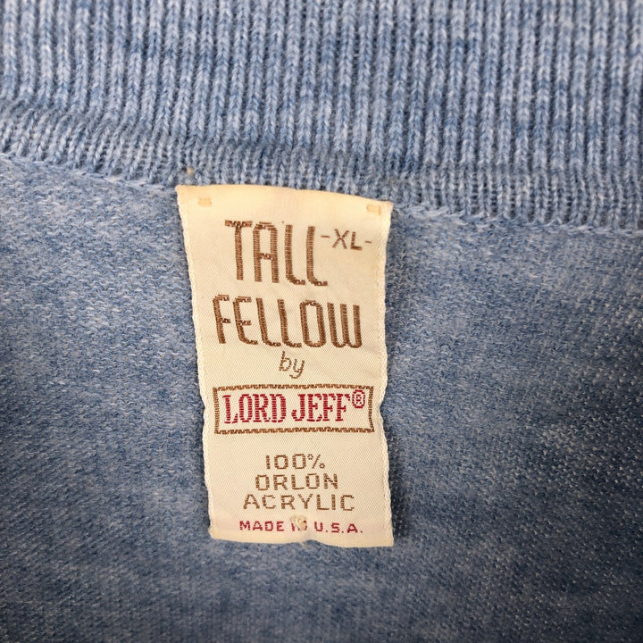 LORD JEFF TALL FELLOW Polo Knit Sweater, Made in USA, Men's XL equivalent, Vintage. Oron Acrylic Blue type light blue Vintage Second Hand