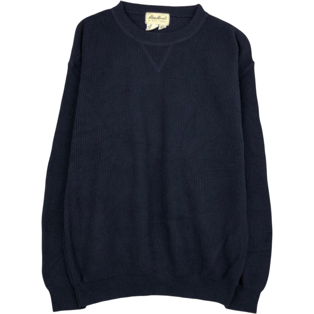1990'S Eddie Bauer Rib-Knit Cotton Sweater, Made in USA, Men's Size S (Equivalent), Vintage cotton navy blue type Vintage Second Hand
