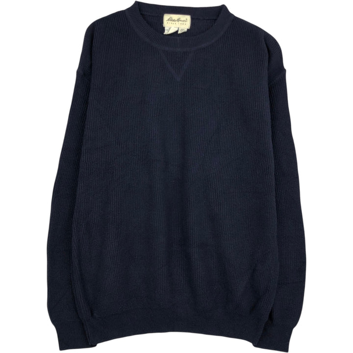 1990'S Eddie Bauer Rib-Knit Cotton Sweater, Made in USA, Men's Size S (Equivalent), Vintage cotton navy blue type Vintage Second Hand