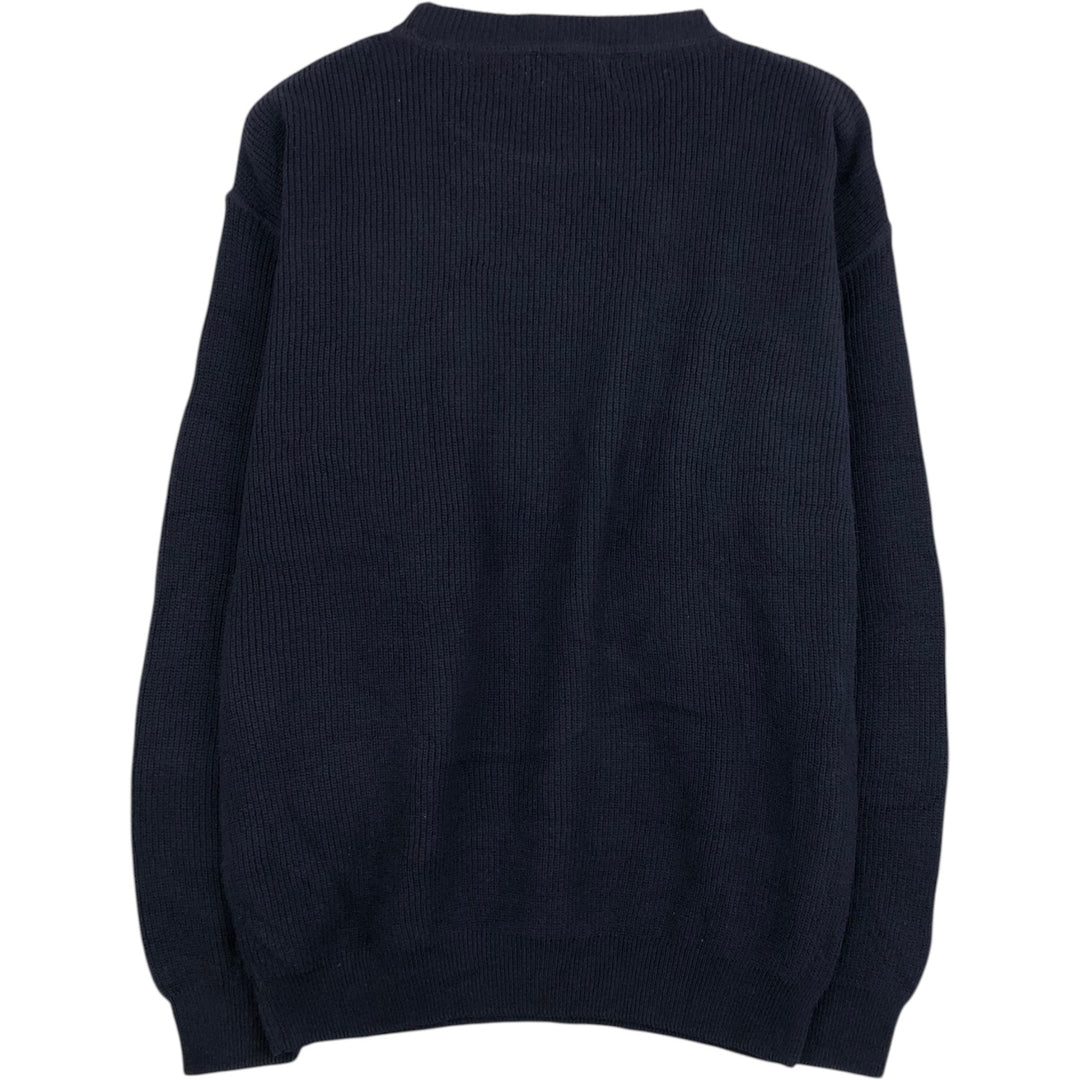 1990'S Eddie Bauer Rib-Knit Cotton Sweater, Made in USA, Men's Size S (Equivalent), Vintage cotton navy blue type Vintage Second Hand