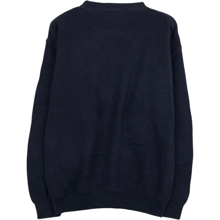 1990'S Eddie Bauer Rib-Knit Cotton Sweater, Made in USA, Men's Size S (Equivalent), Vintage cotton navy blue type Vintage Second Hand