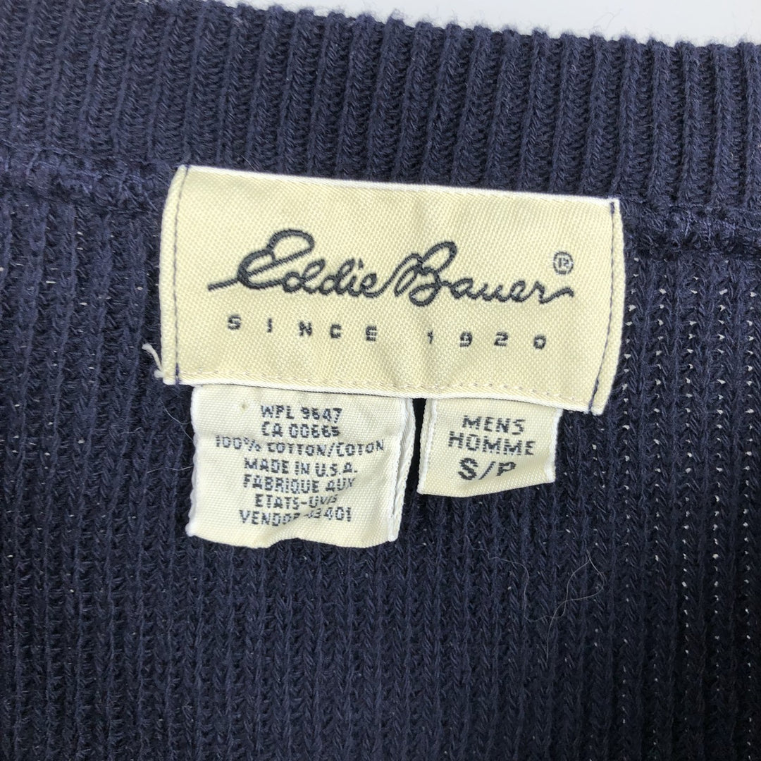 1990'S Eddie Bauer Rib-Knit Cotton Sweater, Made in USA, Men's Size S (Equivalent), Vintage cotton navy blue type Vintage Second Hand