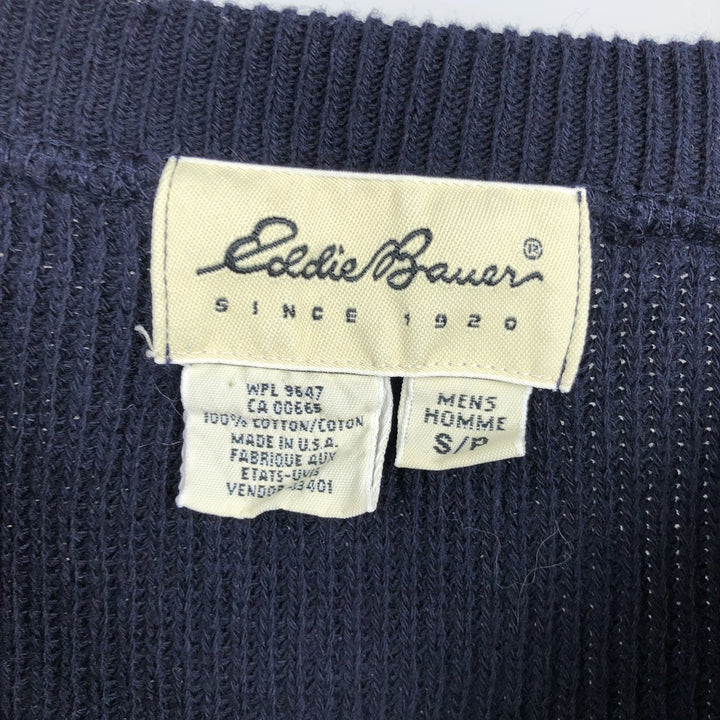 1990'S Eddie Bauer Rib-Knit Cotton Sweater, Made in USA, Men's Size S (Equivalent), Vintage cotton navy blue type Vintage Second Hand