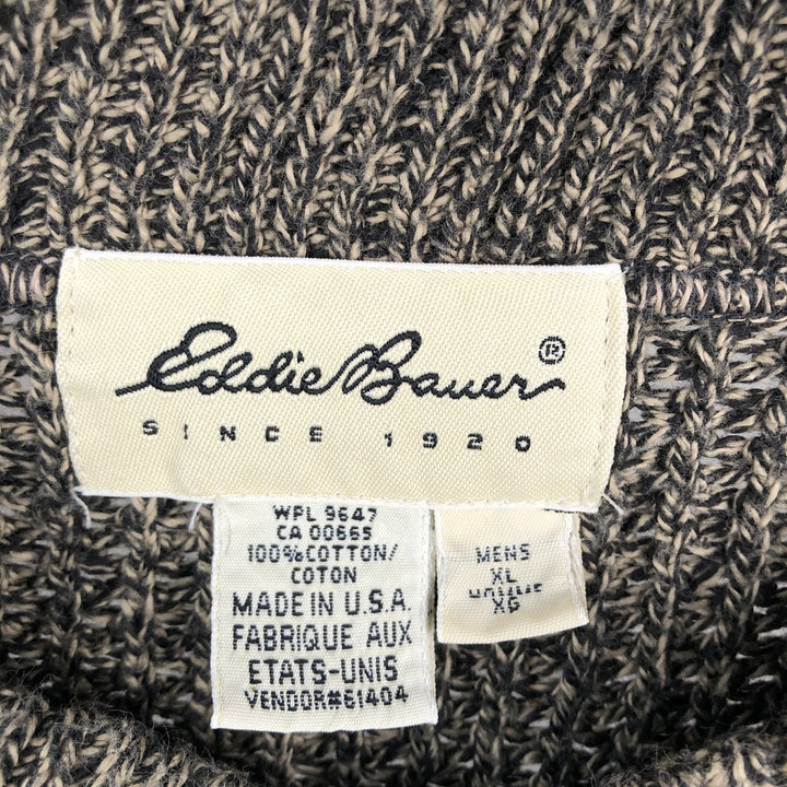 90'S Eddie Bauer Henley Neck Cotton Knit Sweater, Made in USA, Men's Size XL, Vintage cotton Beige type Vintage Second Hand
