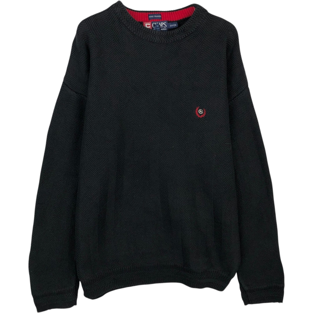 Ralph Lauren CHAPS Herringbone Cotton Knit Sweater, Men's Size Small cotton navy blue type Vintage Second Hand