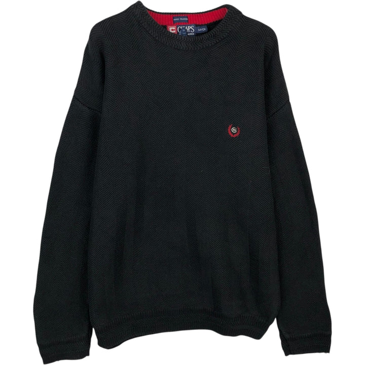Ralph Lauren CHAPS Herringbone Cotton Knit Sweater, Men's Size Small cotton navy blue type Vintage Second Hand