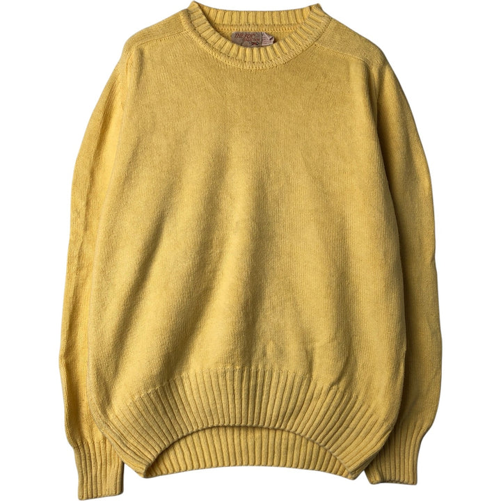 70s-80'S THE FOX COLLECTION Cotton Knit Sweater, Made in USA, Men's Size L (approx.), Vintage cotton yellow type Vintage Second Hand