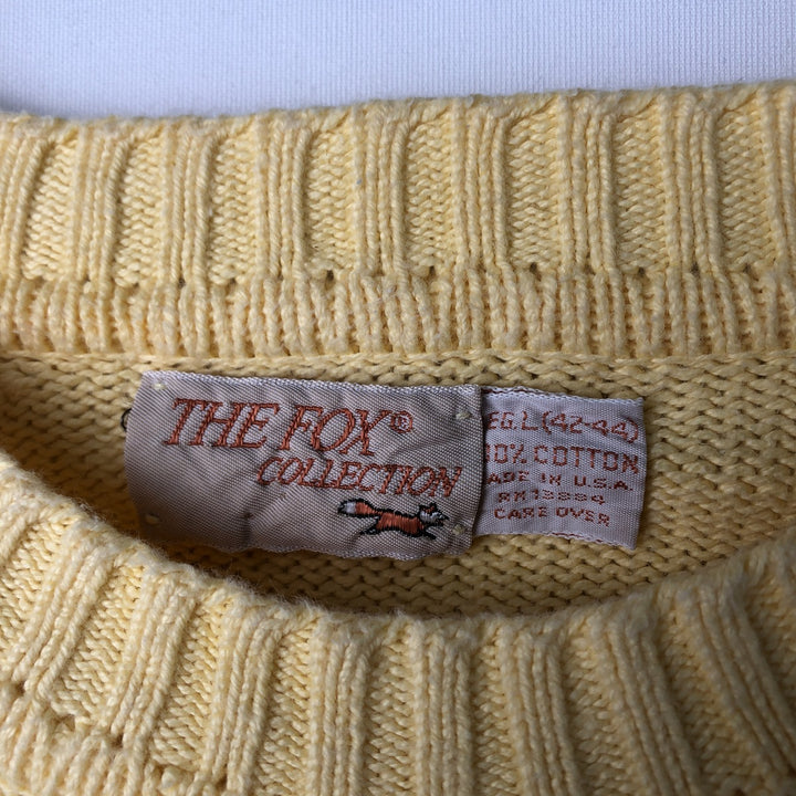 70s-80'S THE FOX COLLECTION Cotton Knit Sweater, Made in USA, Men's Size L (approx.), Vintage cotton yellow type Vintage Second Hand