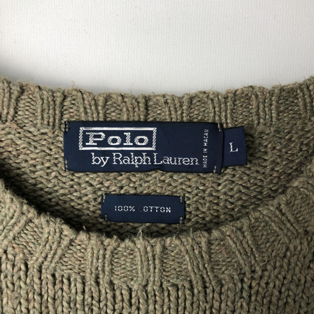 Ralph Lauren POLO by Ralph Lauren Cotton Knit Sweater Men's L size cotton Khaki type sage green Vintage Second Hand