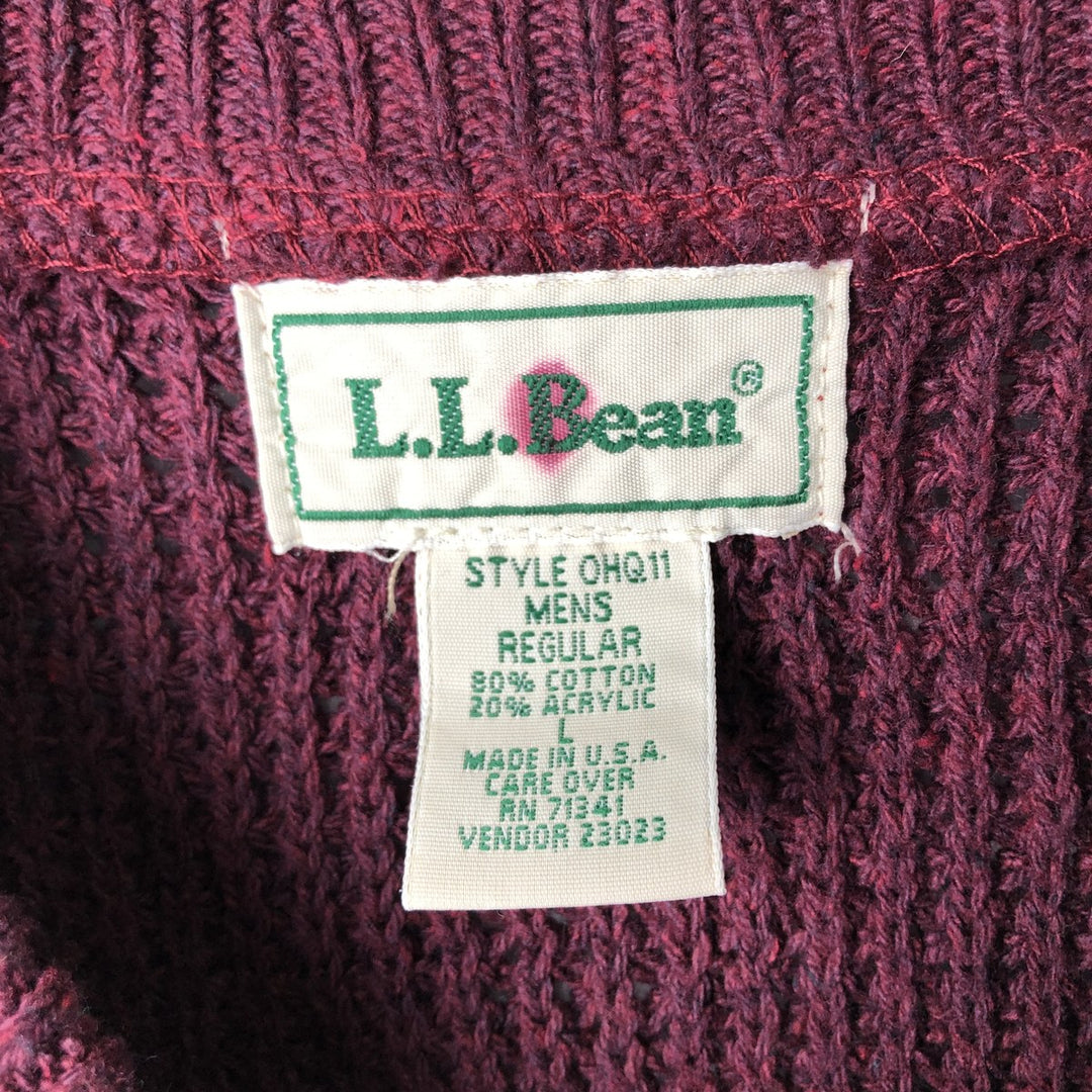 90'S LL Bean Henley Neck Cotton Knit Half-Button Sweater, Made in USA, Men's Size L (Equivalent), Vintage cotton burgundy type Vintage Second Hand