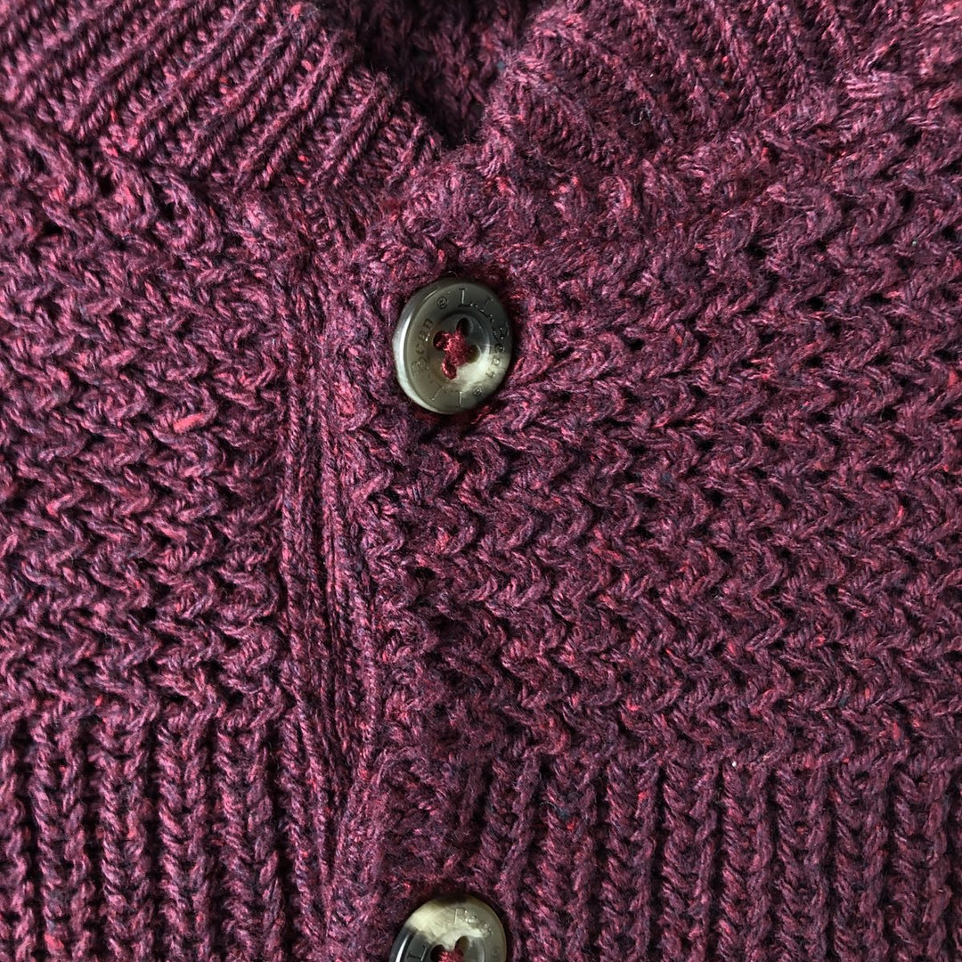 90'S LL Bean Henley Neck Cotton Knit Half-Button Sweater, Made in USA, Men's Size L (Equivalent), Vintage cotton burgundy type Vintage Second Hand