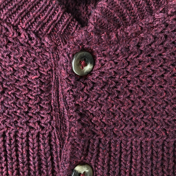 90'S LL Bean Henley Neck Cotton Knit Half-Button Sweater, Made in USA, Men's Size L (Equivalent), Vintage cotton burgundy type Vintage Second Hand
