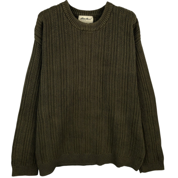 90s-00'S Eddie Bauer Cable Knit Cotton Sweater, Men's Size M (Equivalent), Vintage cotton Khaki type sage green Vintage Second Hand