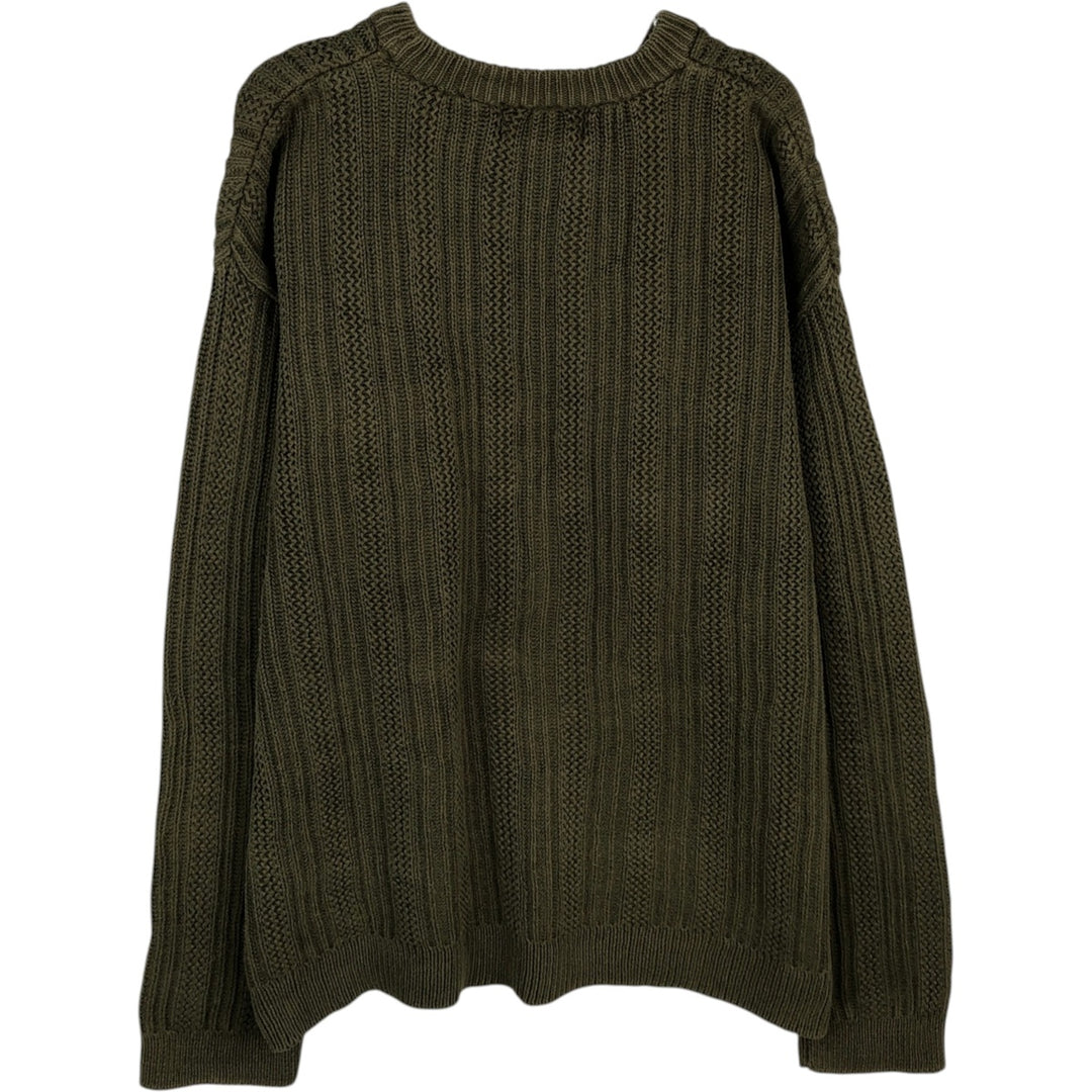 90s-00'S Eddie Bauer Cable Knit Cotton Sweater, Men's Size M (Equivalent), Vintage cotton Khaki type sage green Vintage Second Hand