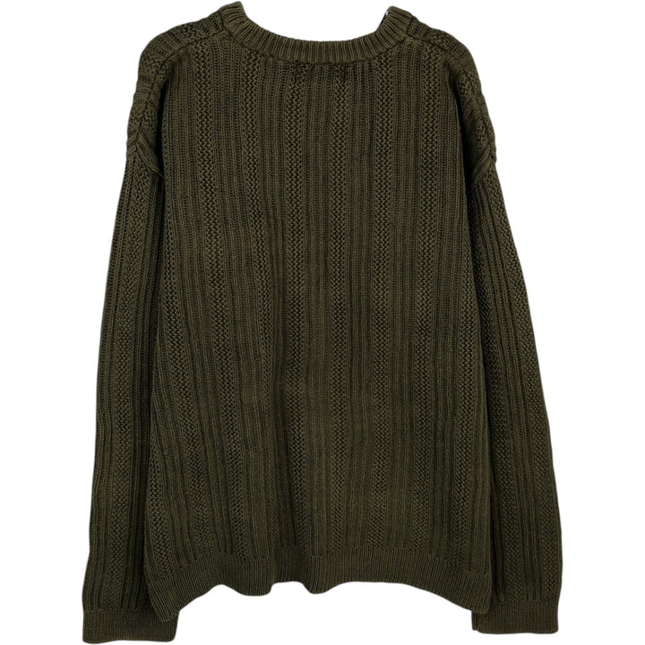 90s-00'S Eddie Bauer Cable Knit Cotton Sweater, Men's Size M (Equivalent), Vintage cotton Khaki type sage green Vintage Second Hand