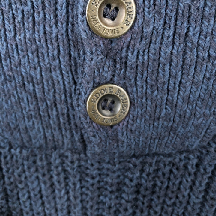 1990'S Eddie Bauer Rib-Knit Polo Sweater, Made in USA, Men's Size L (Equivalent), Vintage cotton Navy blue Vintage Second Hand